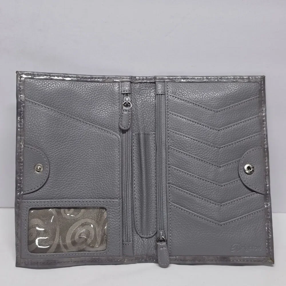 Brighton Bellissimo Heart Folio Wallet Gray Patent Leather Crocodile Embossed
